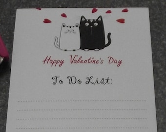 Happy Valentine's Day Note Pad / Lined Notepad / To Do List / Holidays / Cats / Heart / Love / Red / Fun / Desk Accessory / Gift / Cute!!!