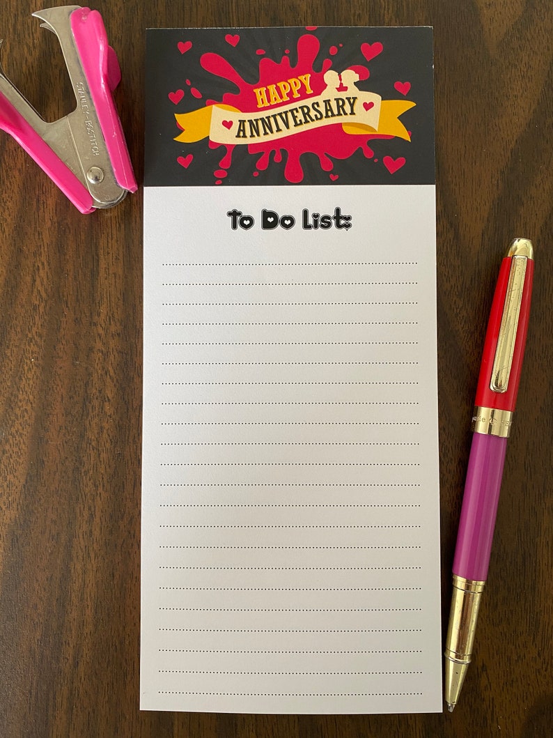 Happy Anniversary Note Pad Lined Notepad To Do List Banner Colorful Couple Hearts Red Fun Desk Accessory Gift Cute!!!