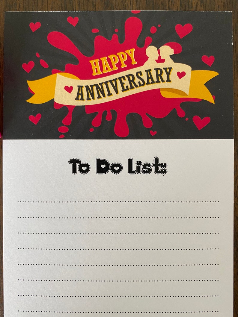 Happy Anniversary Note Pad Lined Notepad To Do List Banner Colorful Couple Hearts Red Fun Desk Accessory Gift Cute!!!