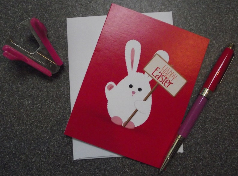 Happy Easter Note Cards Notecards Blank Inside Blank Envelopes Set of 10 Bunny Red Sign Spring Wave Fun Gift Cute!!!