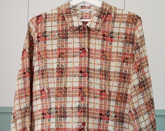 Vintage 90er Jahre Paisley & Plaid Print Shirt, Damen Bluse, Boho Button Up Bluse, Langarm Bluse