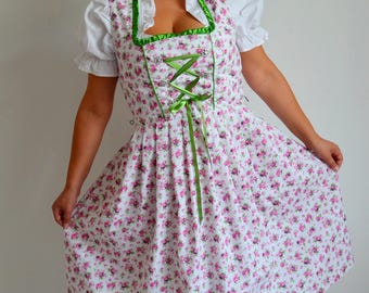 Vintage Dirndl Kleid mit Blumen Print, Größe L