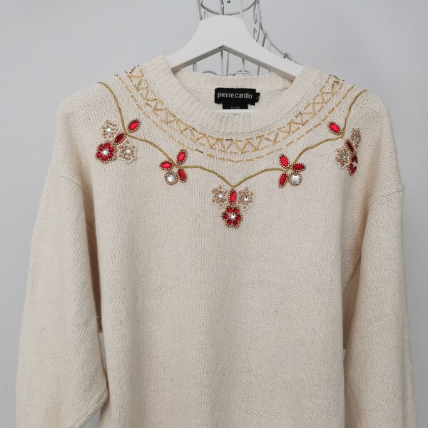 Knit White Sweater Red Heart Etsy