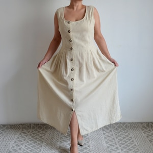 Vintage 90s Austrian Dirndl Dress, Check Pattern Folk Dress, Beige & white Checkered Dress, Tracht/Peasant/Oktoberfest/Cottage core, size XL