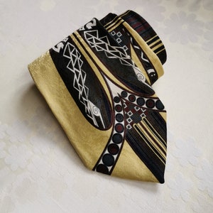 90's Abstract Print Necktie, Gold Yellow, Red and Green Necktie, Hipster Necktie, Pure Silk Necktie, Made in Italy image 1