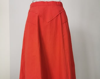 Vintage 80's Coral Red Flared Skirt, NOS, High Waist Skirt, A-Line Skirt, Knee Length Skirt, Summer Skirt, Cotton Skirt,Made in Bulgaria