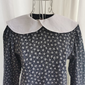 Vintage 90s Girls Peter Pan Collar Dress, Puff Sleeve Dress, White Collar Floral Pattern Dress, Vintage Smock Dress, Lolita/Librarian/