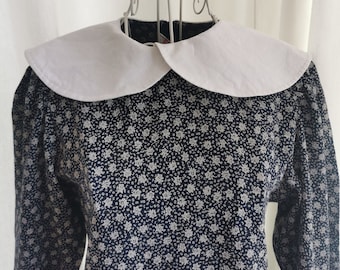 Vintage 90s Floral Dress, Peter Pan Collar, Puff Sleeves, Viscose
