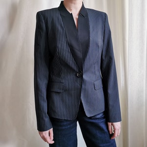 Vintage Y2K Escada Sport Blazer, Pinstriped Blazer Jacket, Navy Blue & White Blazer, Wool Blend Jacket, Designer Blazer Jacket, size 38 DE