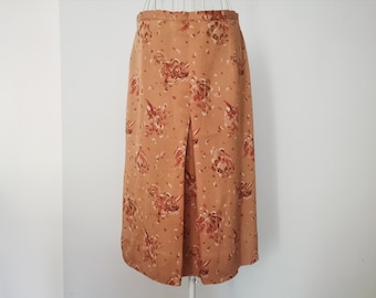 Vintage 60's/70's A-Line Skirt, Floral Pattern Skirt, Boho Summer Skirt, Knee Length Skirt, Burnt Orange / Brown / Beige Skirt, size L
