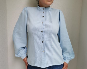 Ivory Cream Pintuck-pleated Blouse Lace details High neck Front buttons Flutter sleeves Romantic women/'s Large Chest 42