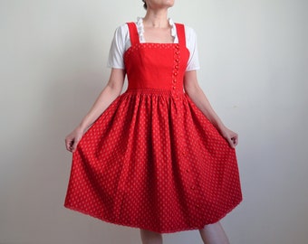 Vintage 90s Sportalm Folk Dress, Austrian Pinafore Dress, Red & White Floral Dirndl Dress, Peasant/Oktoberfest/Bohemian/Folk/Tyrolean, 40 DE