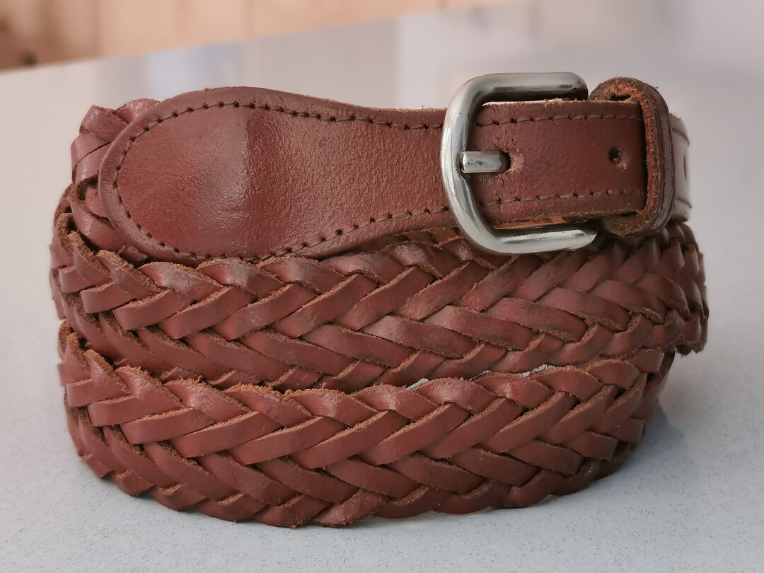 Vintage 90s Brown Woven Leather Belt, Genuine Leather Belt  display picture 1