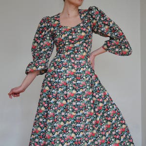Vintage Puff Sleeve Cottage core Dress, Austrian Style Folk Dress, 90s Floral Print Prairie Dress, Trachten  Oktoberfest Dress, size 38