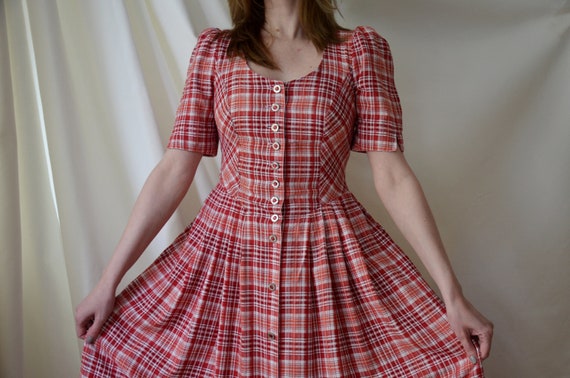 red and white plaid dress To Be Loved By You Babydoll - White, XLarge | Hazel and Olive 5% Polyester Dresses Length Red White 1950s Pockets Plaid