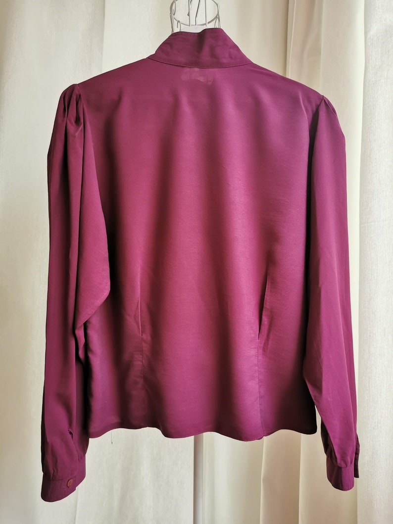 Vintage 80s Purple Blouse with Puffy Sleeves, Burgundy Purple Collar Shirt, High Neck Collar Blouse, Women's Blouse, Made in West Germany image 7