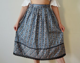 Vintage 80s Floral Folk Skirt, Austrian Style Skirt, Floral Print Dirndl Skirt, High Waist Skirt, Below The Knee Skirt, Trachten/Peasant