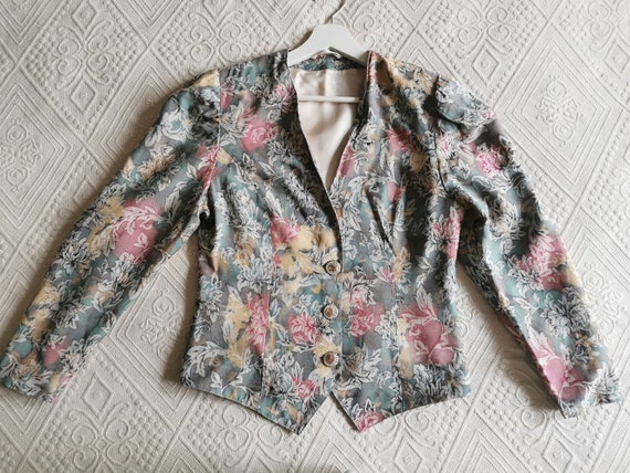 Vintage 90's Puff Sleeve Blazer, Women's Floral B… - image 7