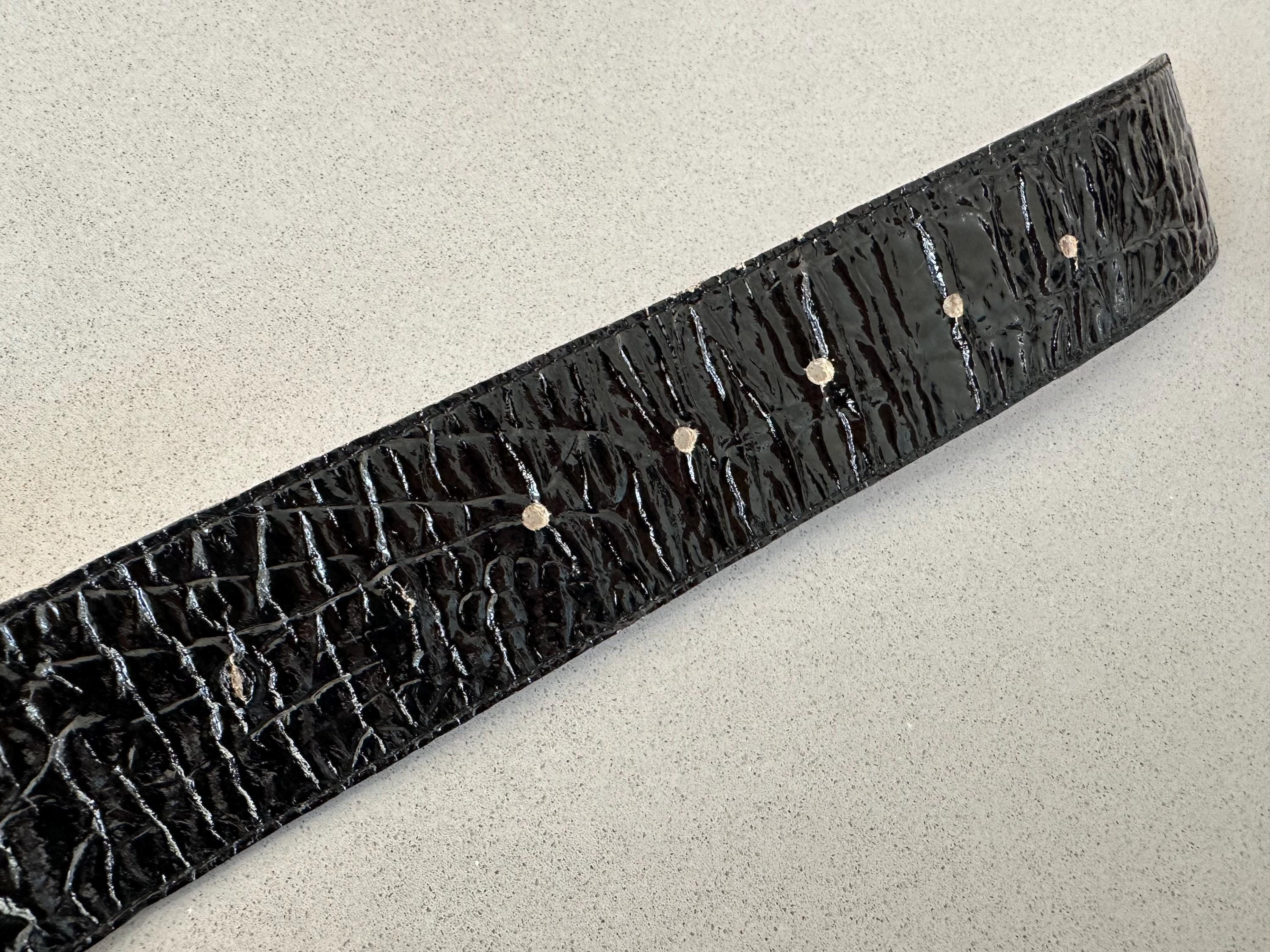 Vintage 80s Black Patent Leather Belt, Croc Embossed, Made  display picture 1