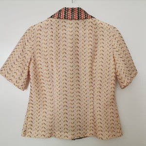 Vintage 70's Abstract Print Blouse, Earthy Colors Top, Women's Button Up Blouse, Short Sleeve Top, Boho / Hippie Blouse, Yellow / Brown Top image 6