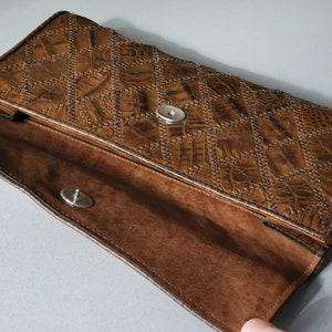 Vintage 60s Genuine Leather Clutch, Brown Leather Clutch, Crocodile Print Bag, Patchwork Leather Evening Bag, Evening Purse, Made in Germany image 7