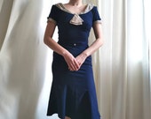Vintage Swing Dress, Y2K Stop Staring Dress, Dark Blue Dress with Sailor Collar, Lace Collar Dress, Mermaid Skirt Dress, Made in USA