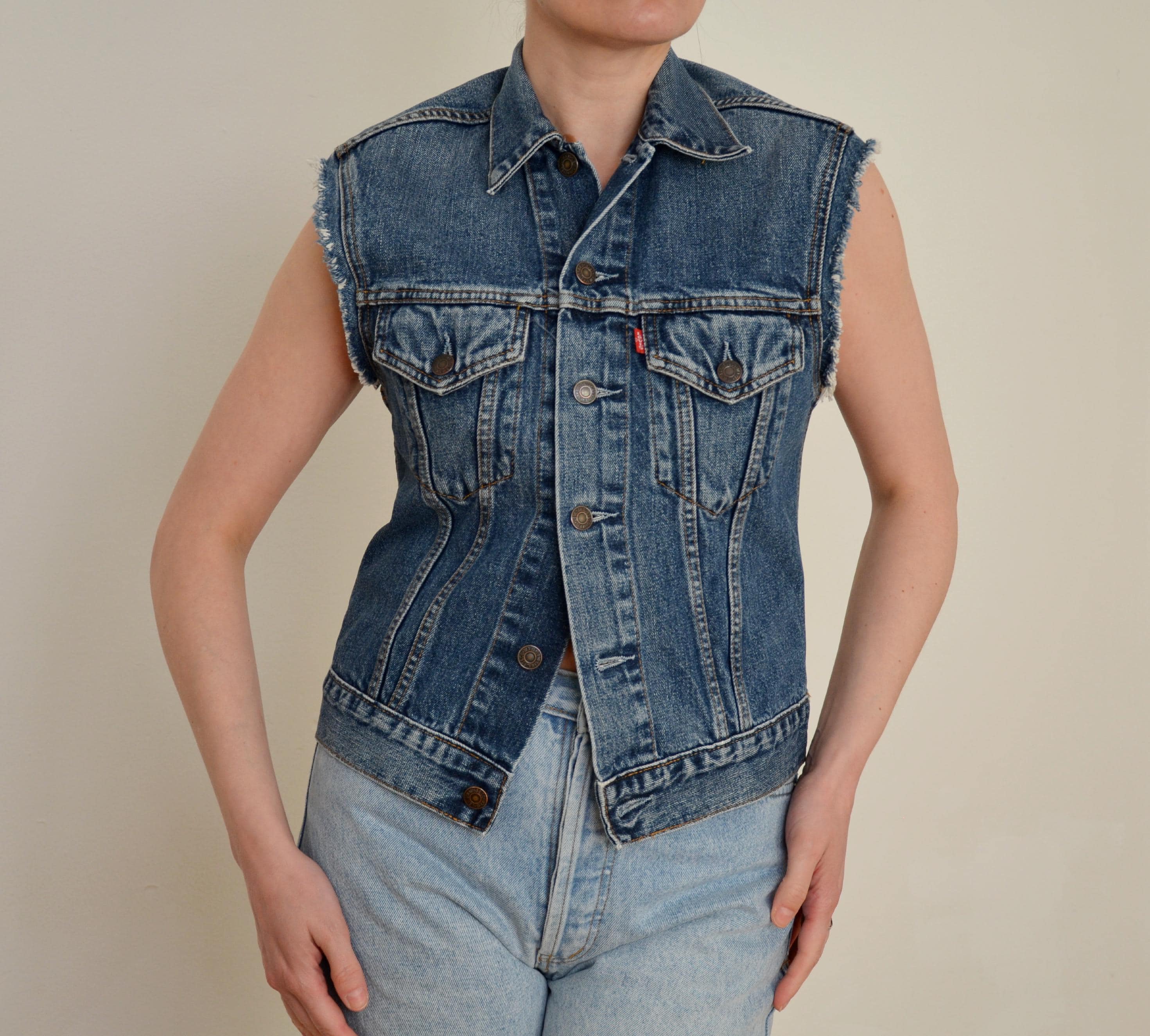 Denim Jacket Cut off Vest - Etsy UK Denim Jacket Cut off Vest - Etsy UK