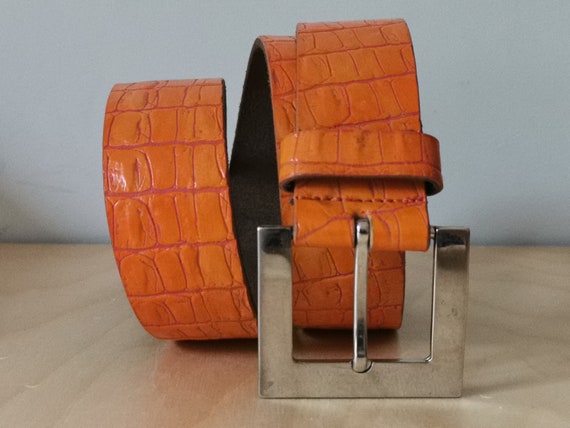 Wide Leather Belt in Cognac Brown Structural 90s Size L Vintage 90 main image 4