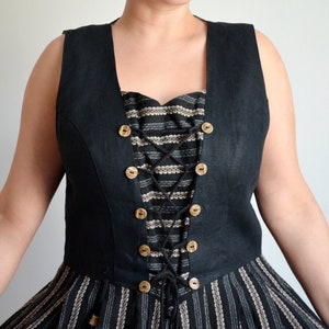 Vintage 90s Linen Austrian Dress, Folk Pinafore Dress, Black & Beige Striped, Bohemian/Festival/Trachten/Peasant/Oktoberfest Dress, size 46 image 4