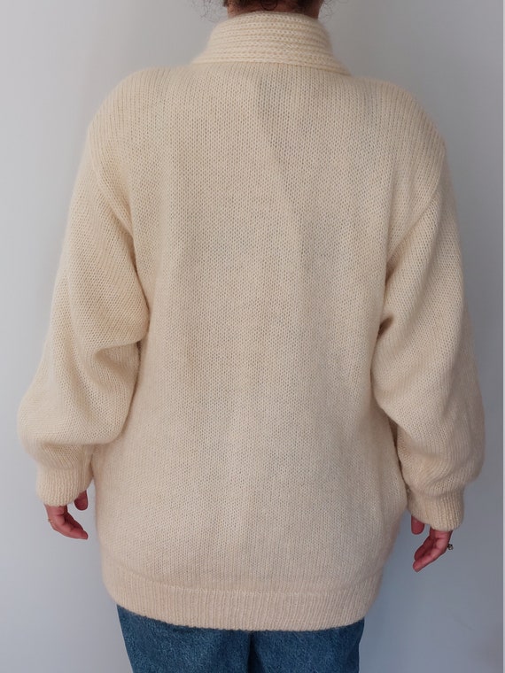 Vintage 80's Creamy White Cardigan, Mohair Wool K… - image 5