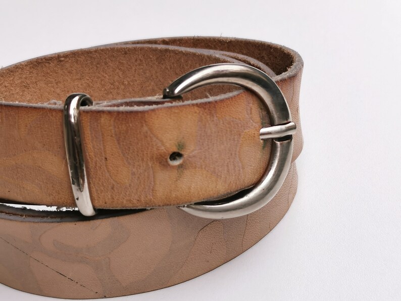 Nude Belt Tooled Beige Leather Belt Real Leather Belt Genuine Leather Belt Women/'s High Waist Belt Vintage 90/'s Stamped Leather Belt