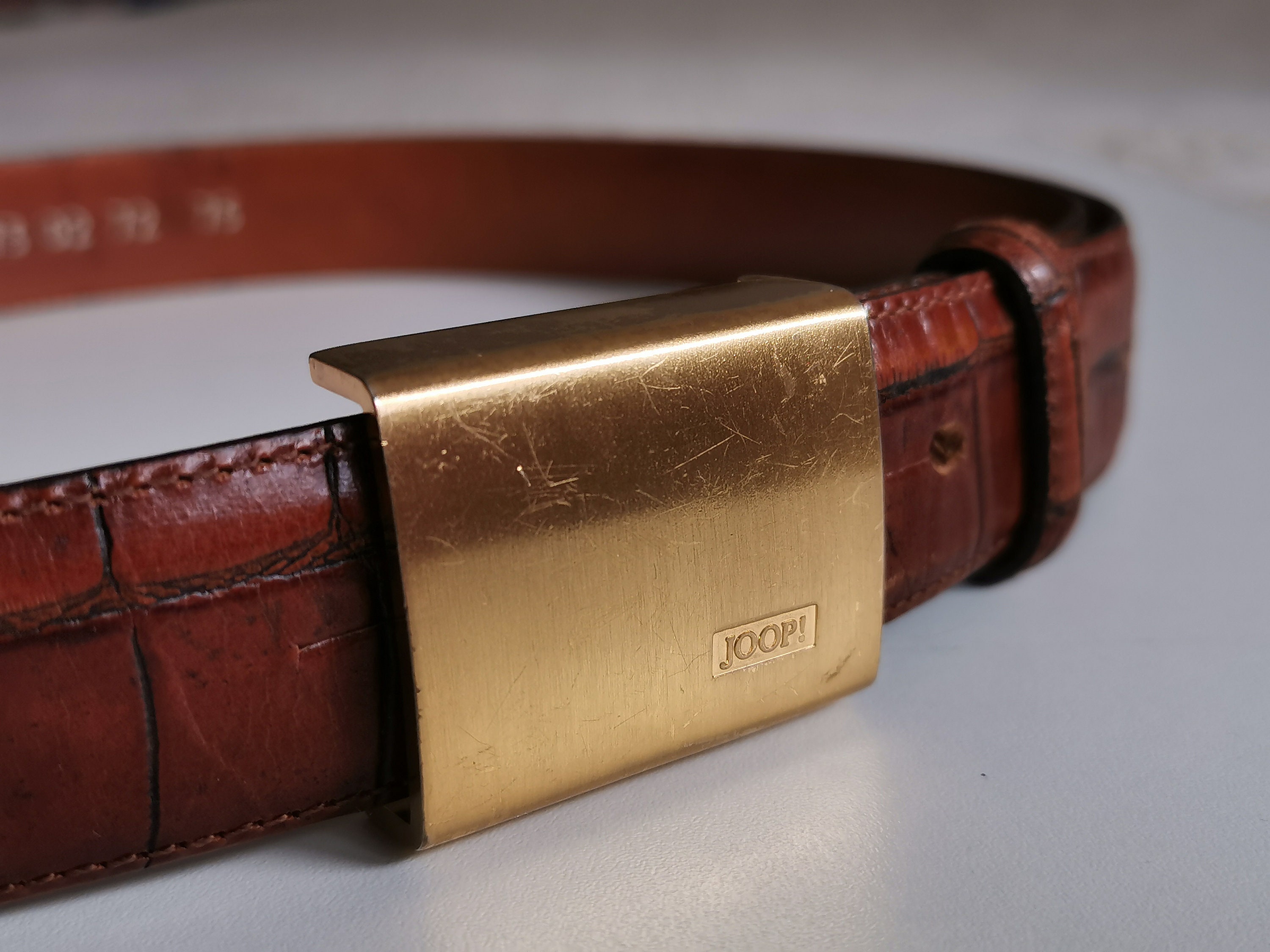 Vintage JOOP! Embossed Brown Leather Belt, Gold Buckle, Made  display picture 1
