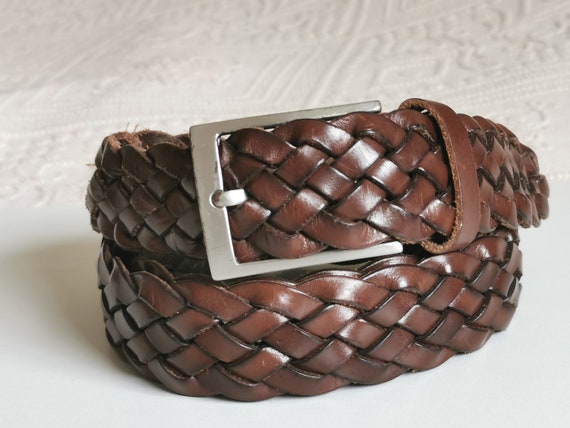 Bohemian»—»VINTAGE«—«|BOHO STYLE|Genuine Brown Leather Braided Linked Rope Belt Vintage Chicos Brown Leather Belt, 90s Leather Braided Rope  main image 3