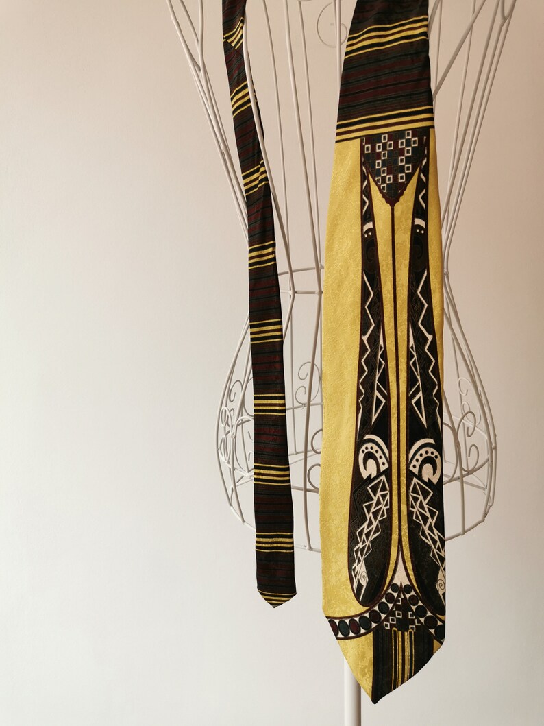 90's Abstract Print Necktie, Gold Yellow, Red and Green Necktie, Hipster Necktie, Pure Silk Necktie, Made in Italy image 5