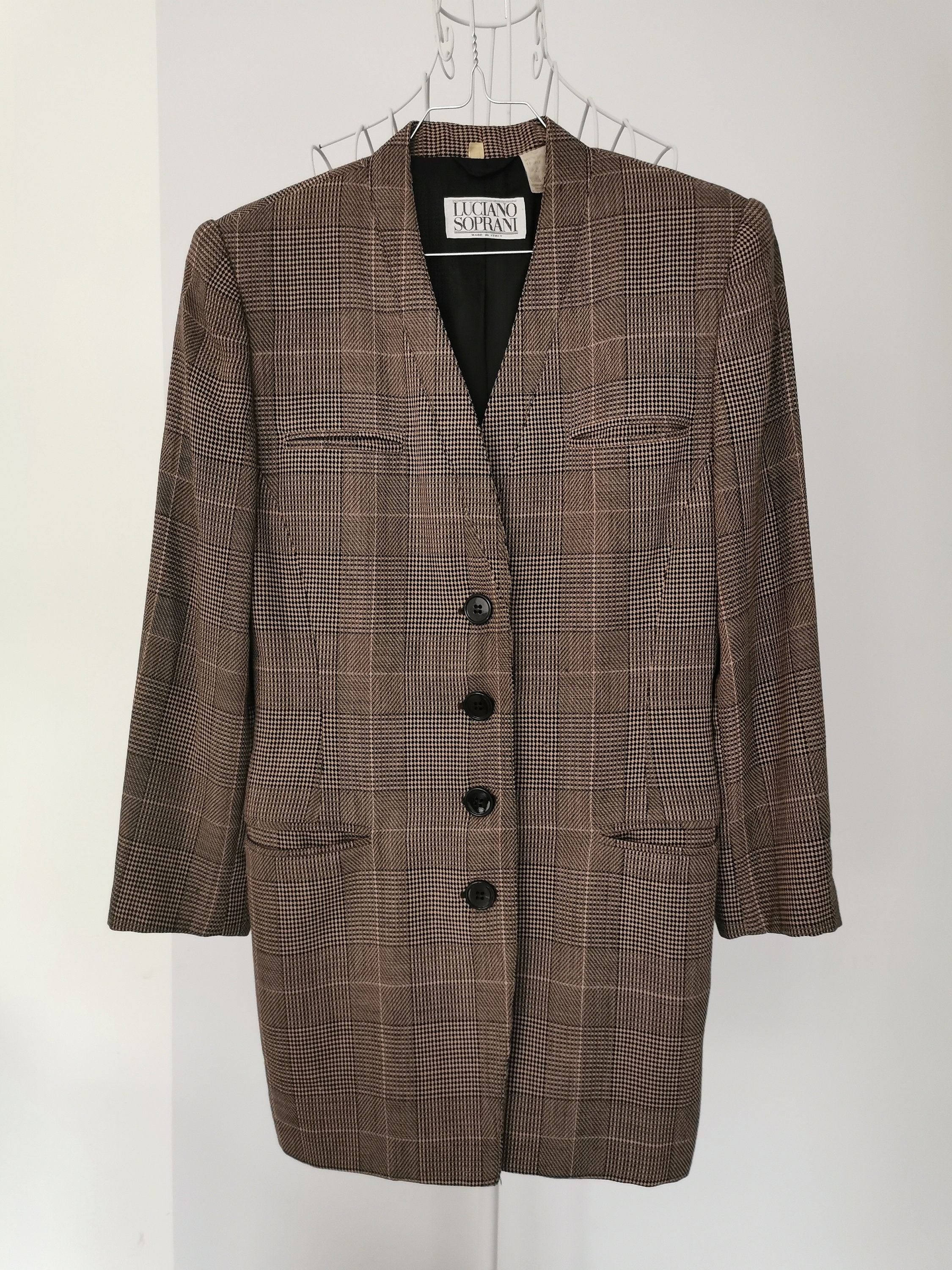 Vintage 80s / 90s Luciano Soprani Tweed Blazer, Dogtooth Pattern