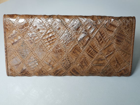 Vintage 60s Genuine Leather Clutch, Brown Leather… - image 3