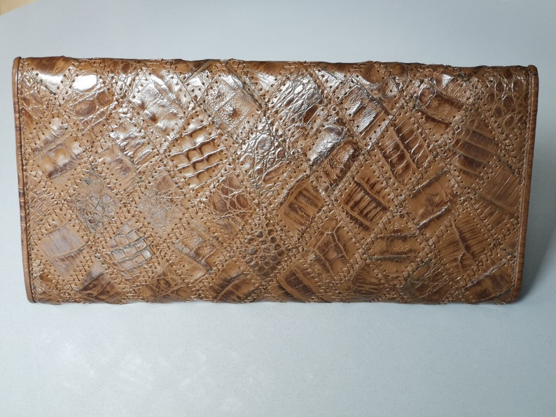 Vintage 60s Genuine Leather Clutch, Brown Leather Clutch, Crocodile Print Bag, Patchwork Leather Evening Bag, Evening Purse, Made in Germany image 3