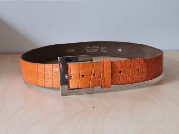 Wide Leather Belt in Cognac Brown Structural 90s Size L Vintage 90 main image 3
