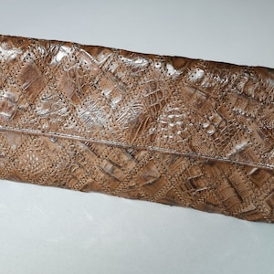 Vintage 60s Genuine Leather Clutch, Brown Leather Clutch, Crocodile Print Bag, Patchwork Leather Evening Bag, Evening Purse, Made in Germany image 1