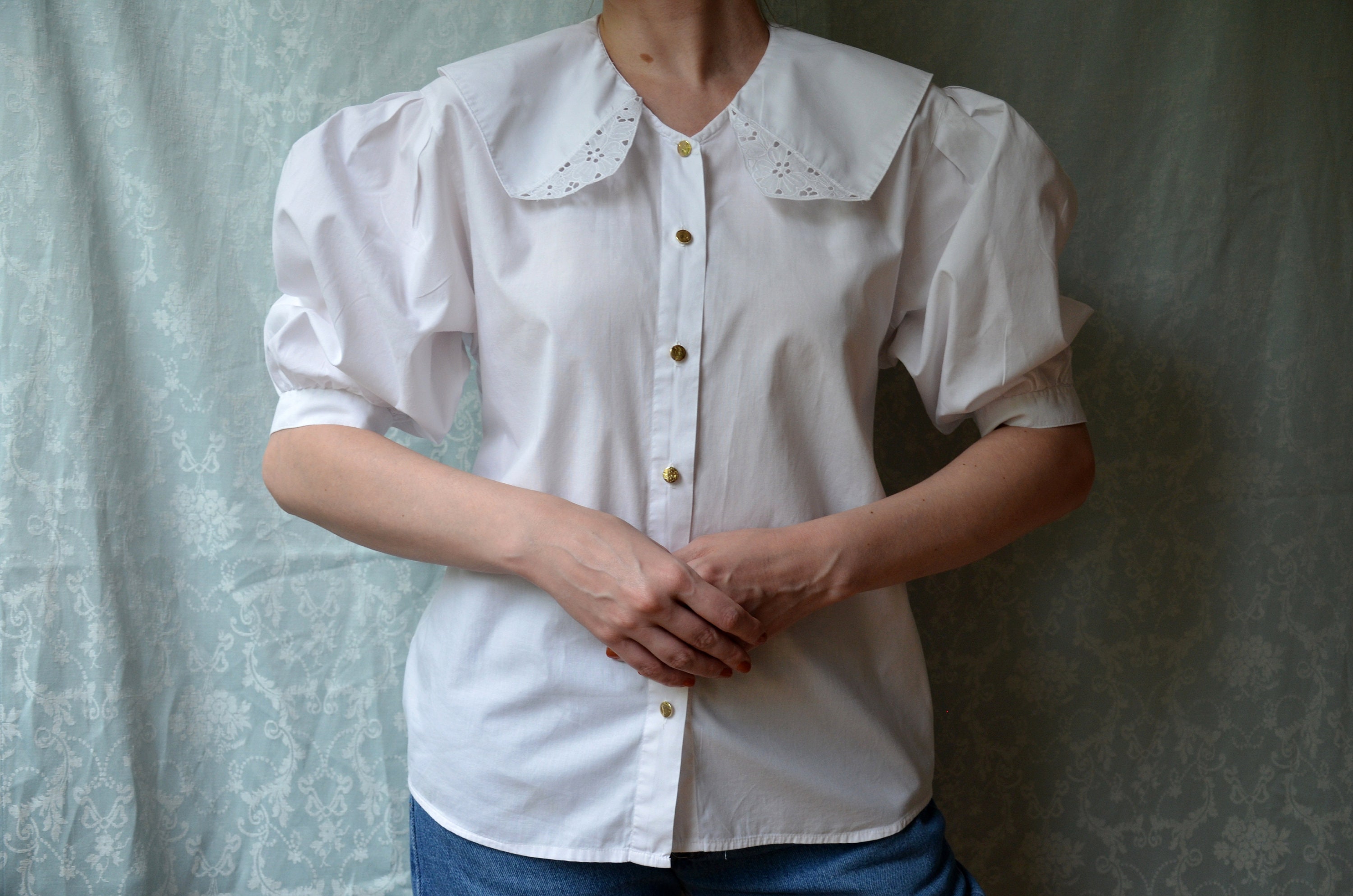 トップス Ameri vintage Double puff sleeve blouse Unique Vintage Black Textured Sweetheart Puff Sleeve Top