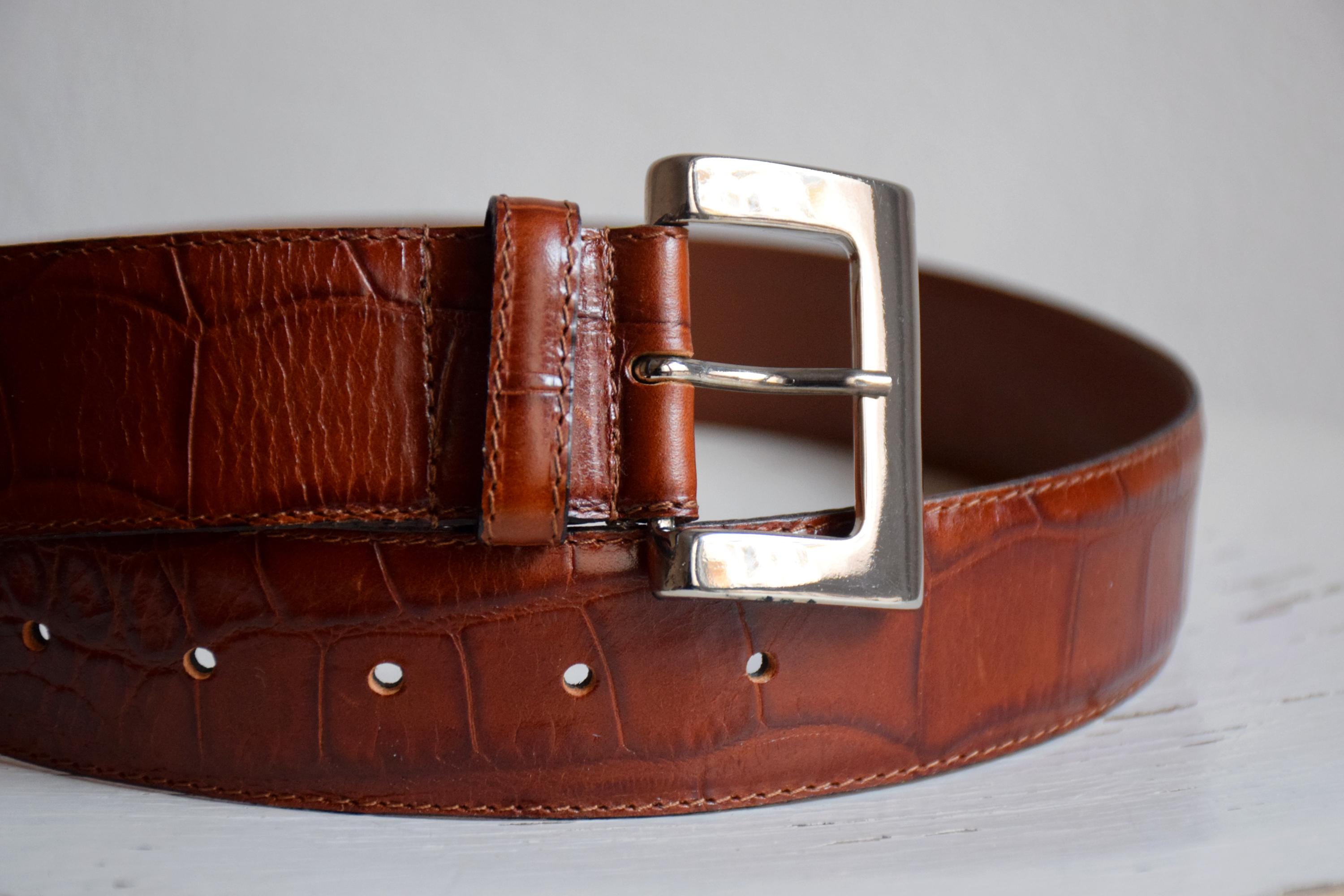 90’s/Y2K Leather Statement Brown Croc Embossed Belt with Silver Rivets Marc Nolan Leather Belt - Brown Crocskin main image 2