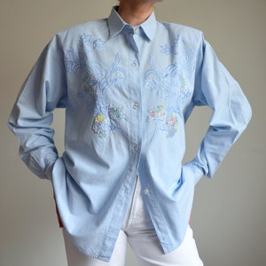 Vintage Mexican Chenteña Hand Embroidered Folk Art Blouse Circa 1960s