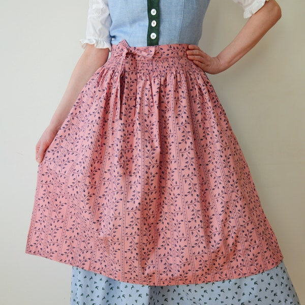 Vintage 90s Dirndl Apron, Pink & Blue Floral Print Folk Apron, Dusty Pink Cottage core Apron, Perfect for Below the knee Dress, size 38