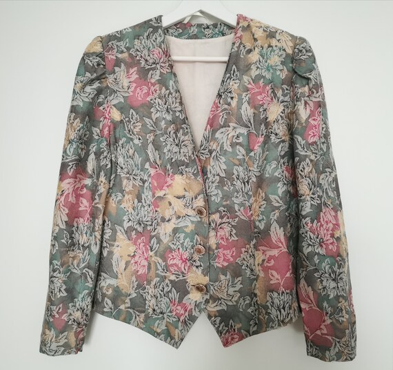 Vintage 90's Puff Sleeve Blazer, Women's Floral B… - image 5