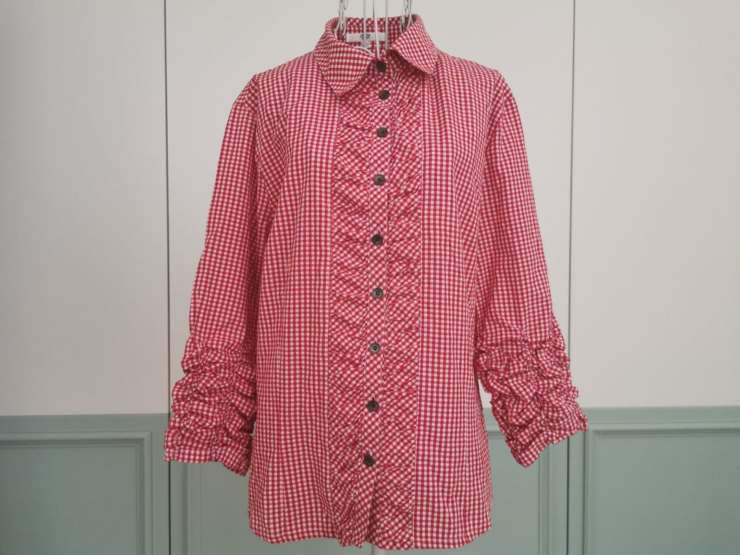 Vintage 90's Ruffle Dirndl Blouse Gingham Pattern Folk - Etsy