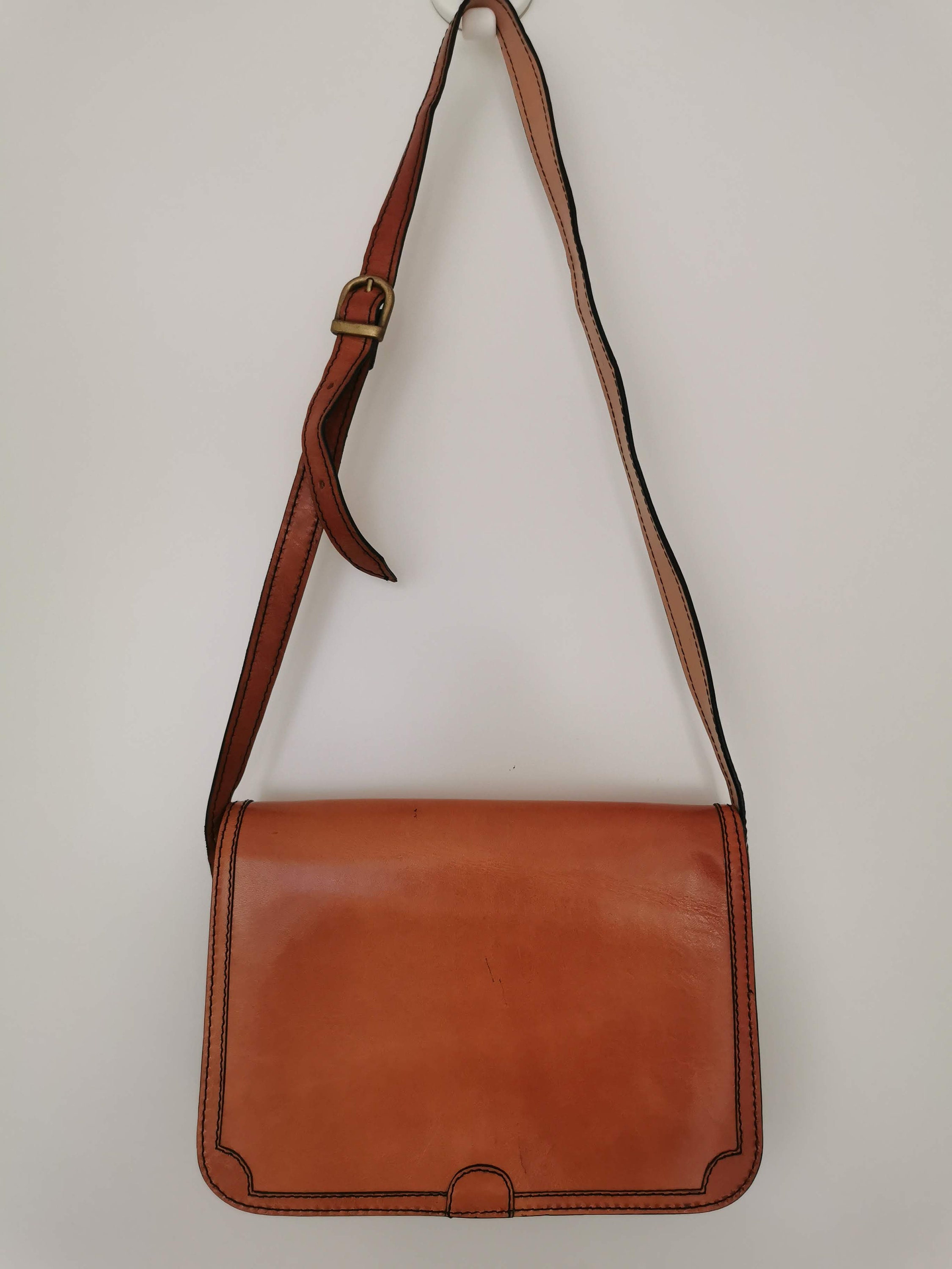 Vintage 70s Tan Leather Bag Genuine Leather Shoulder Bag Etsy