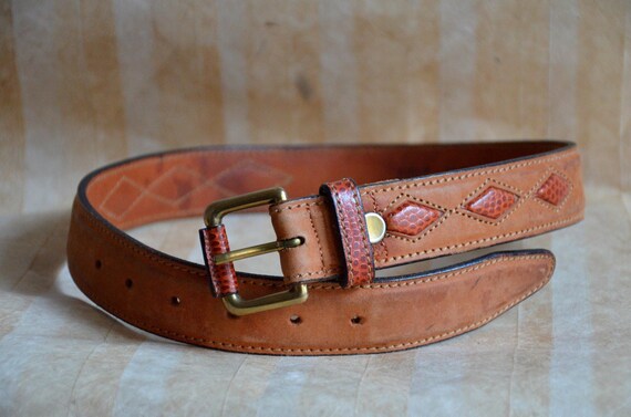 Vintage Western Belt MADE IN ITALY Vintage Italy Made Western Cowboy Leather Belt Cream Heavy  main image 2