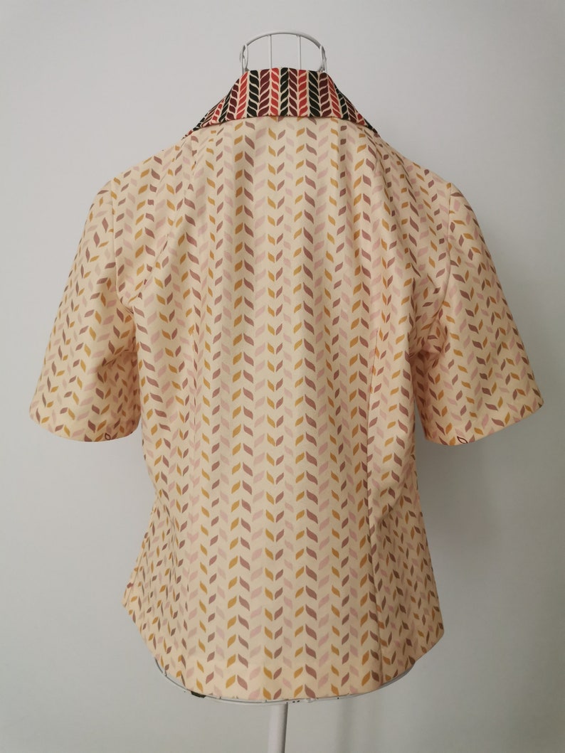 Vintage 70's Abstract Print Blouse, Earthy Colors Top, Women's Button Up Blouse, Short Sleeve Top, Boho / Hippie Blouse, Yellow / Brown Top image 4