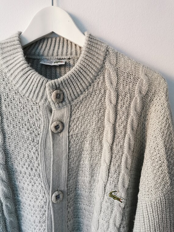 Vintage 1980s Lacoste cardigan, chunky knit, gray