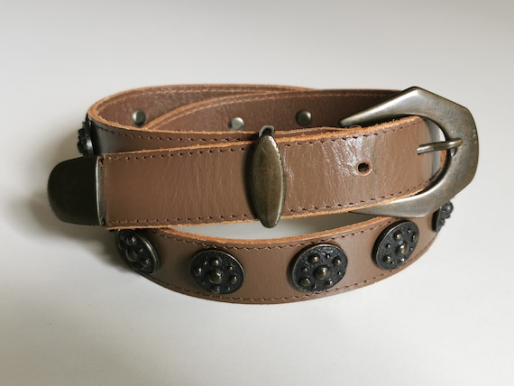 Vintage 80s Brown Leather Studded Western Belt - Etsy display picture 1